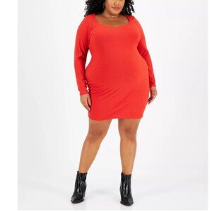 Bar III Women's Plus Size Ribbed Knit Bodycon Mini Dress, Cherry Red, 1X